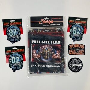 STURGIS 57X34 FLAG AND PATCHES 2022 RALLY 82 YRS HOT LEATHERS 6 PIECE LOT NEW